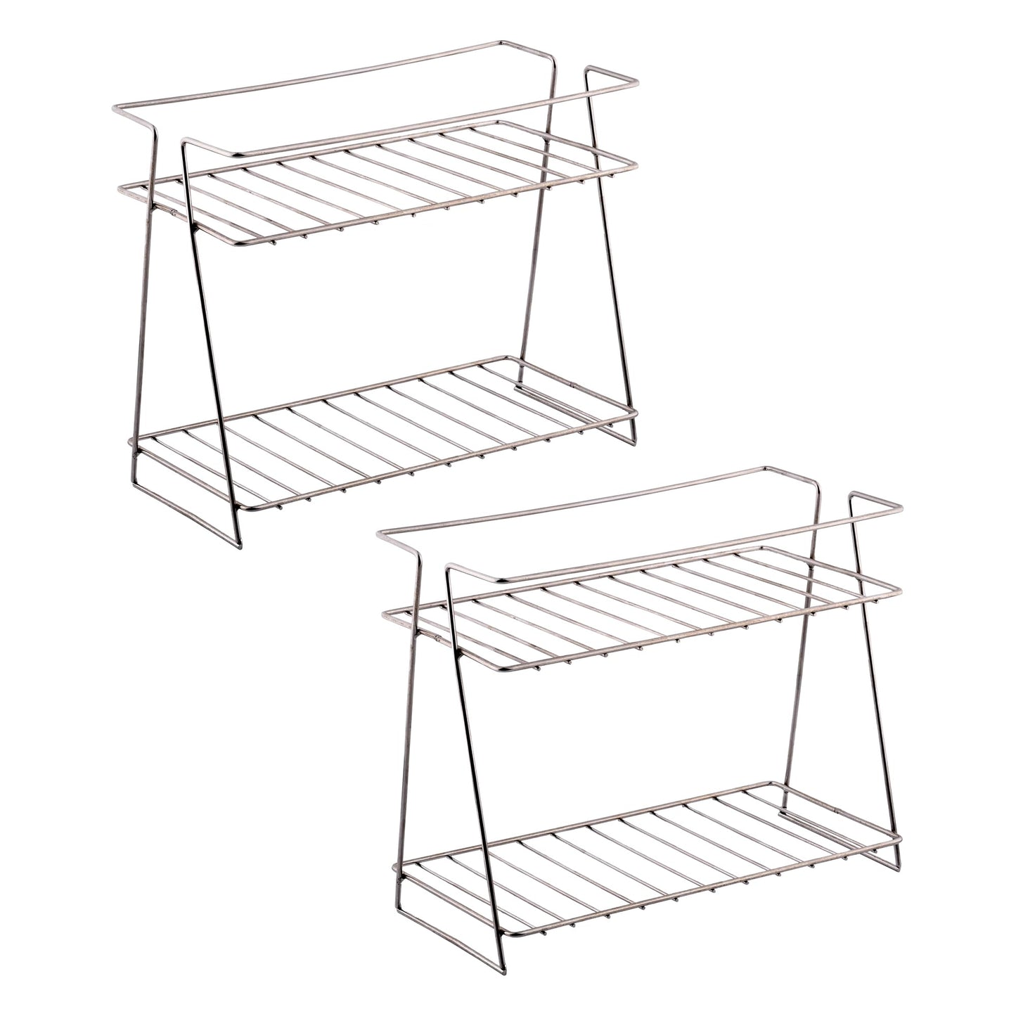 Kuber Industries (Set of 2) Multipurpose Counter Top Spice Rack Trolley Organizer 2-Layer Stainless Steel Corner Stand for Kitchen | Silver