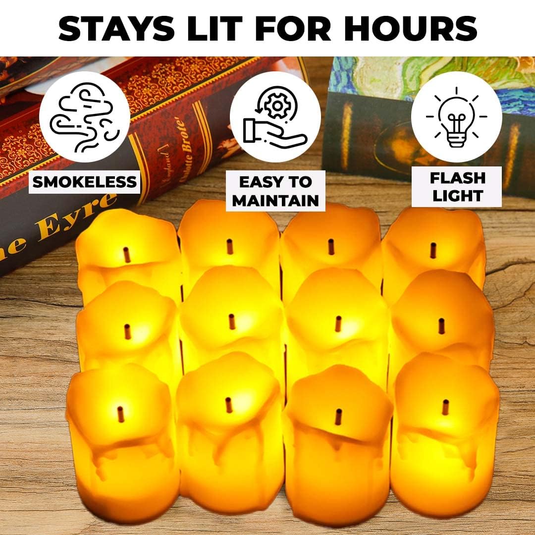 Kuber Industries Pack of 3 LED Candles for Home Decoration |Battey Operated |Flameless Yellow Light |Diwali Lights for Home Decoration, Along with Other Festivities & Parties|B0-051703A|Set of 12