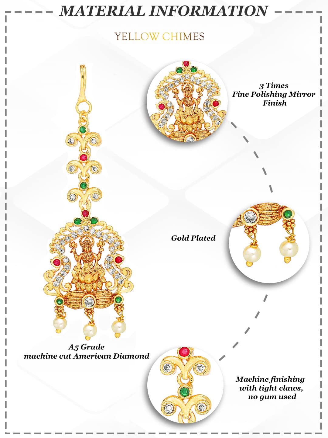 Yellow Chimes AD Studded Maang Tikka - Stylish addition to outfits
