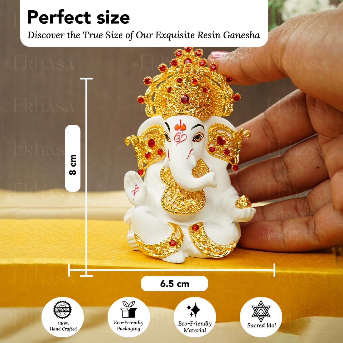 Ekhasa Ganesh Idol for Car Dashboard | Ganpati Idol for Cars | Vinayak Idols for Car Dash Board, Home Decor | Ganapathi Idol for Home | Vinayagar Statue | Ganpati ji for Office Desk (White)