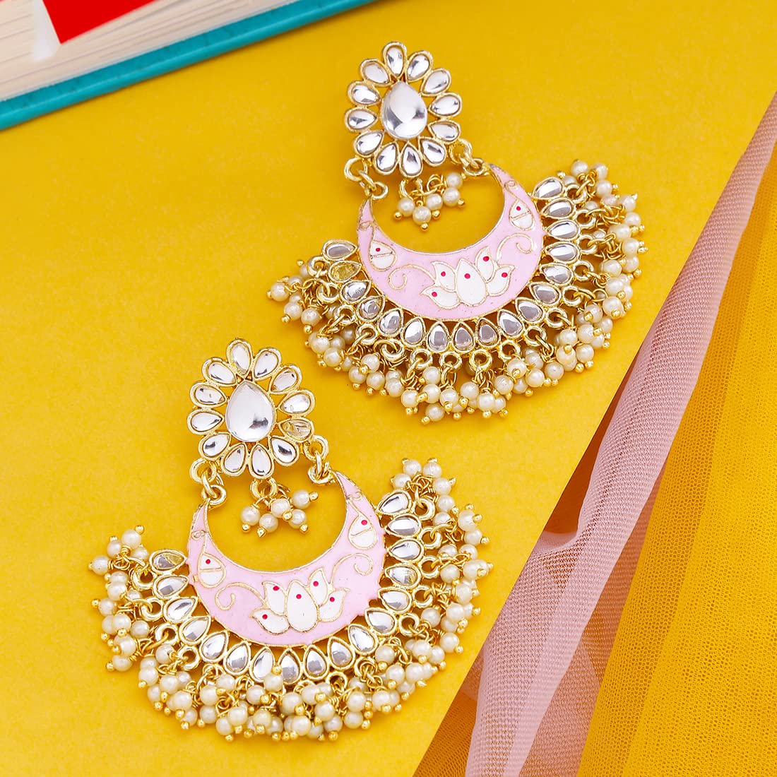 Yellow Chimes chandbali earrings - Ethnic wear accessory