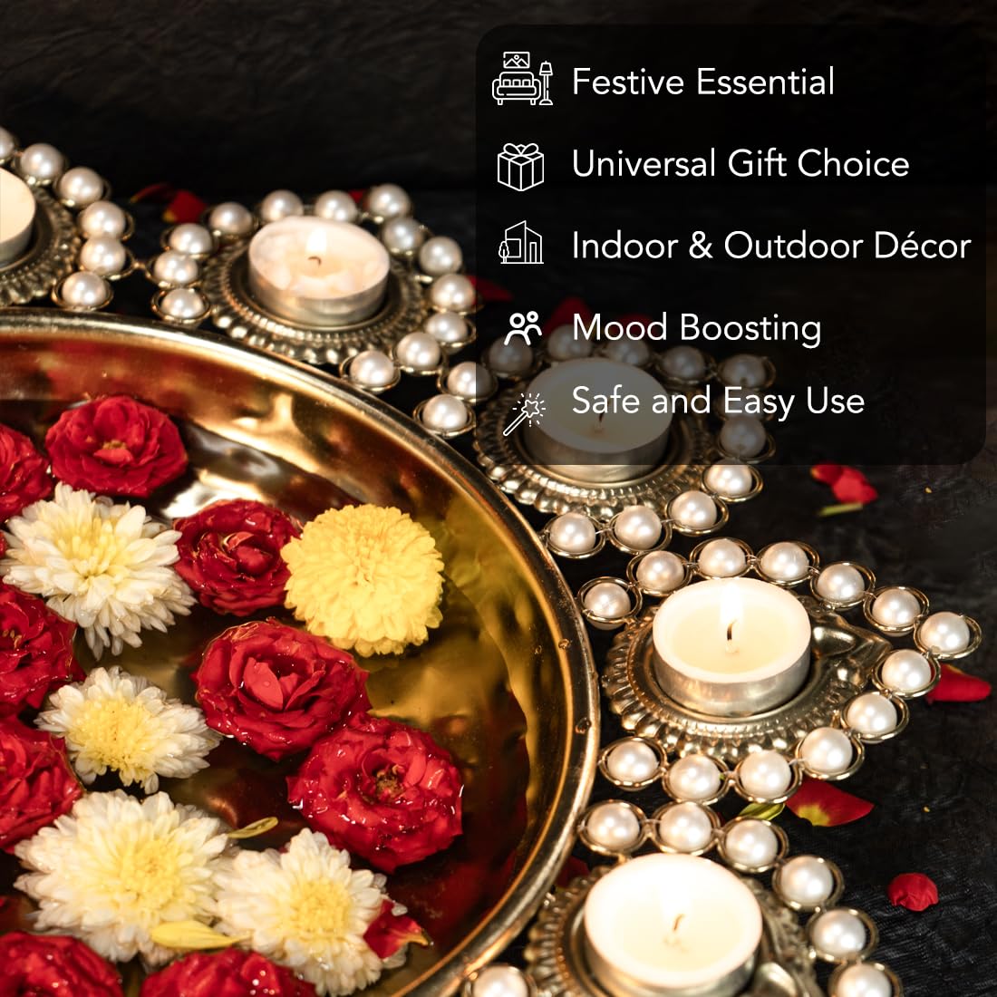 Ekhasa Urli Bowl for Home Decor & Table Decoration | Floating Flowers, Tealight Candles Water Bowl for Diwali Pooja and Other Festivals | Gift for House Warming Ceremony (Medium)