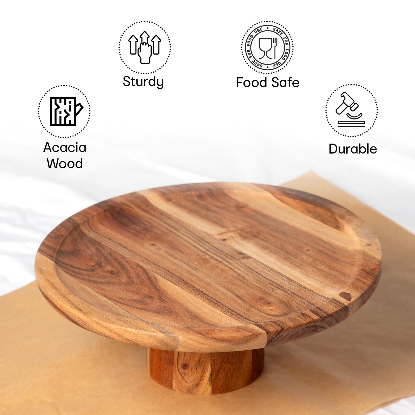 Anko 11" Acacia Wooden Cake Stand Multipurpose Pizza, Round Fruit & Dessert Serving Stand/Tray Kitchen Utensil & Serving Accessory For Birthdays, Weddings, Celebrations 11.5 (H) X 30 Cm (Dia), Brown