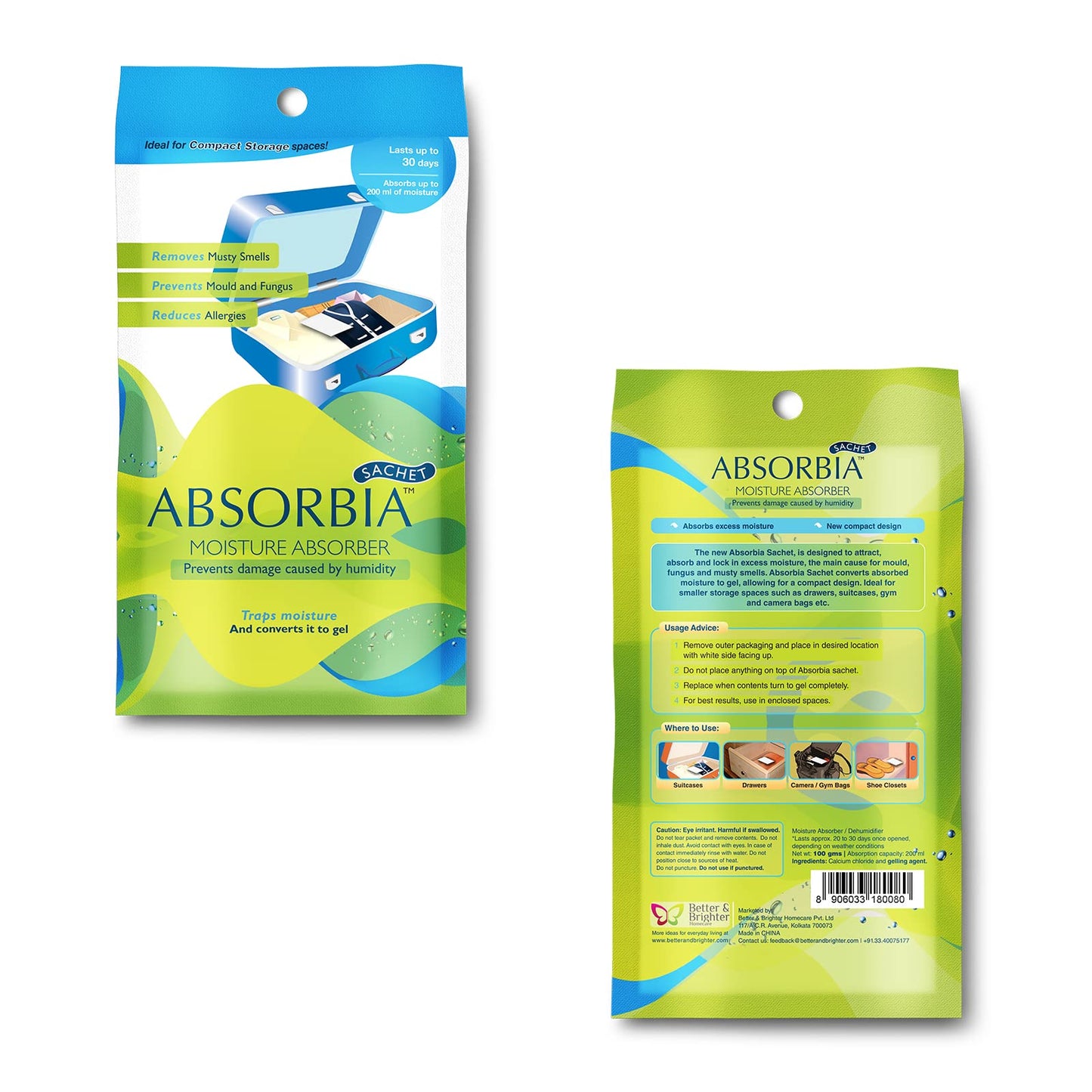 Pack of 6: Moisture Absorber Sachets - Dehumidifier for Wardrobe & Closets | 100g Each | Colorless