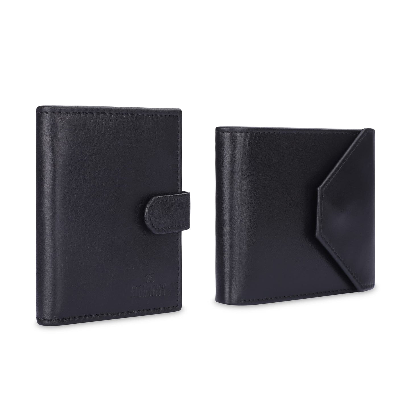 THE CLOWNFISH Combo of 2 RFID Protected Genuine Leather Wallet for Men with Multiple Card Slots (Black)