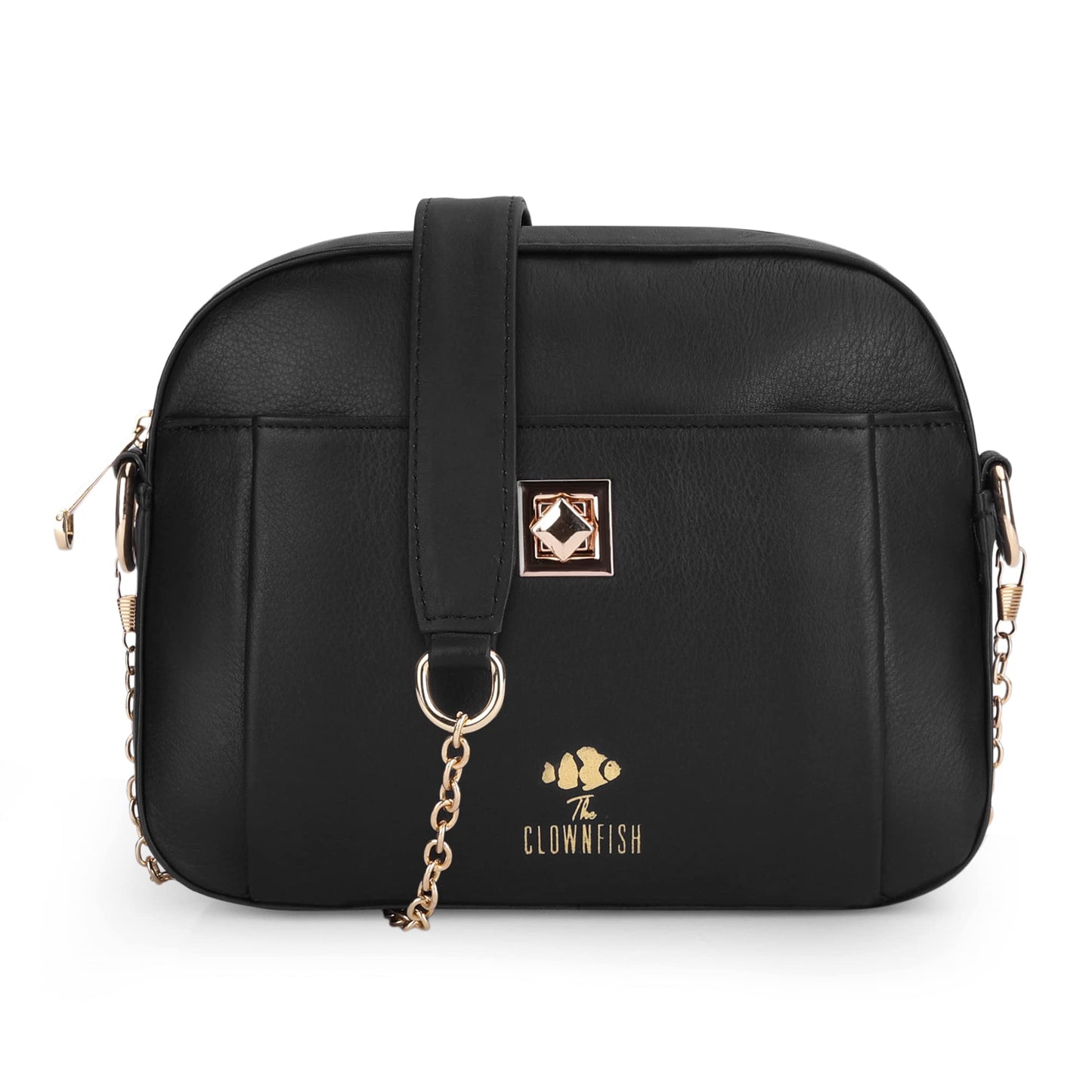 Genuine Leather Sling Bag for Women - Crossbody with Chain Strap | Single Shoulder | Black | Stylish