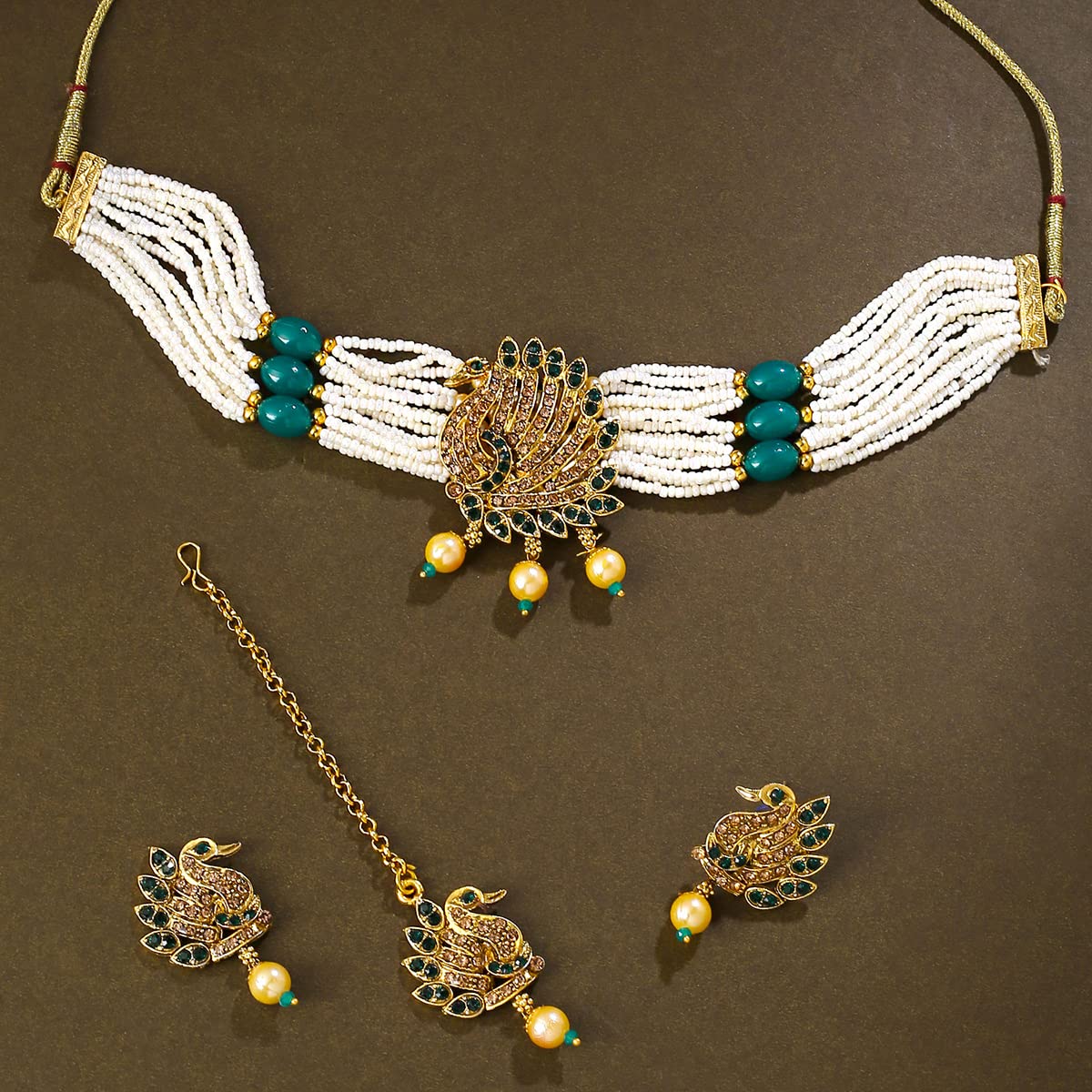 Yellow Chimes Gold Plated Charm Drop Necklace Set - Wedding