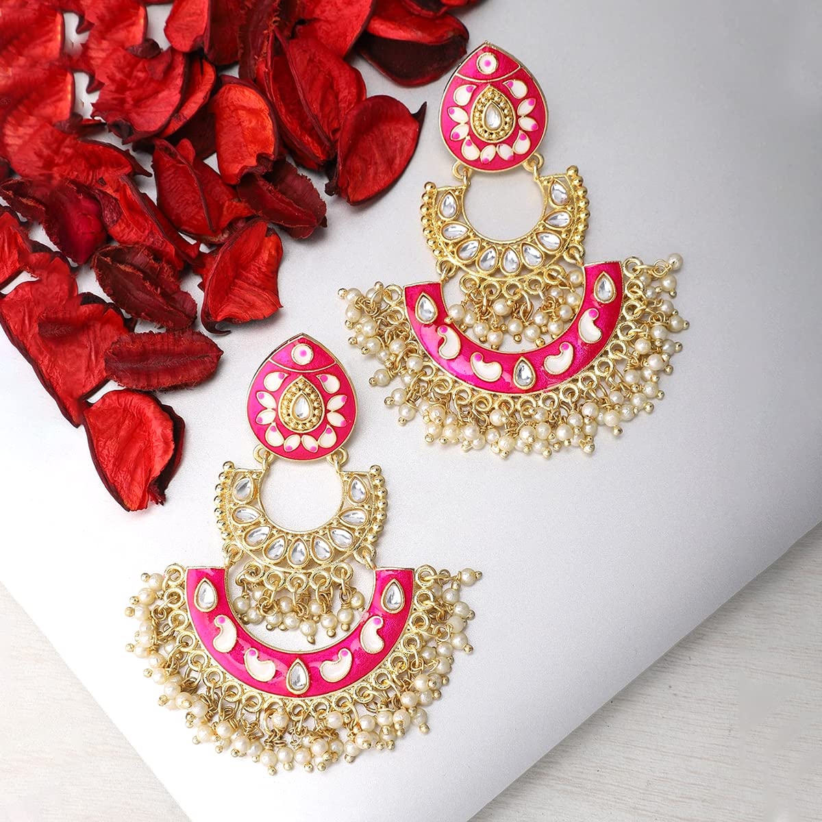 Yellow Chimes Meenakari Chandbali Earrings - casual look