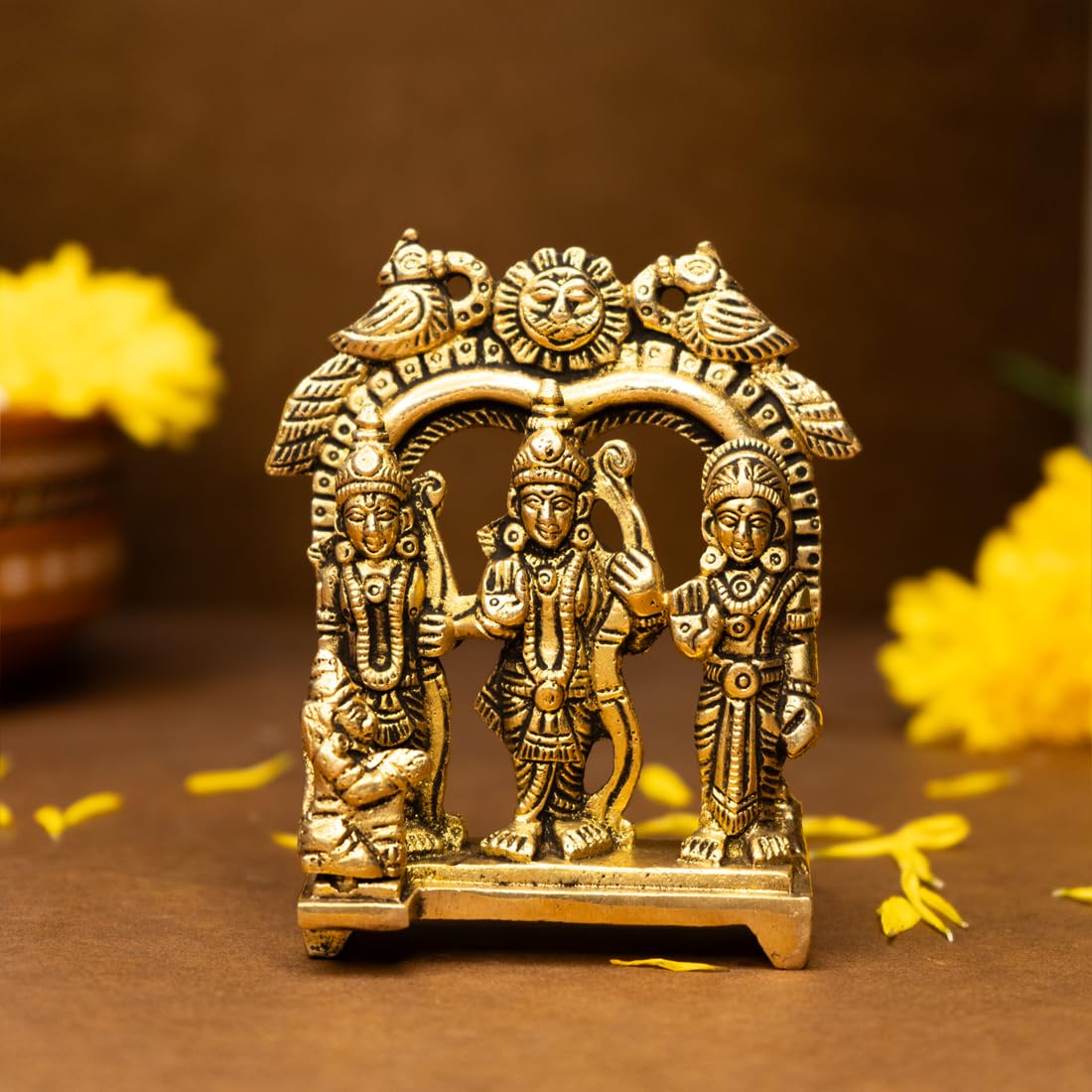 Brass Ram Darbar Idol - Traditional Design | Exquisite Home Decor & Puja Room Accessory | 8.4 cm | Gold