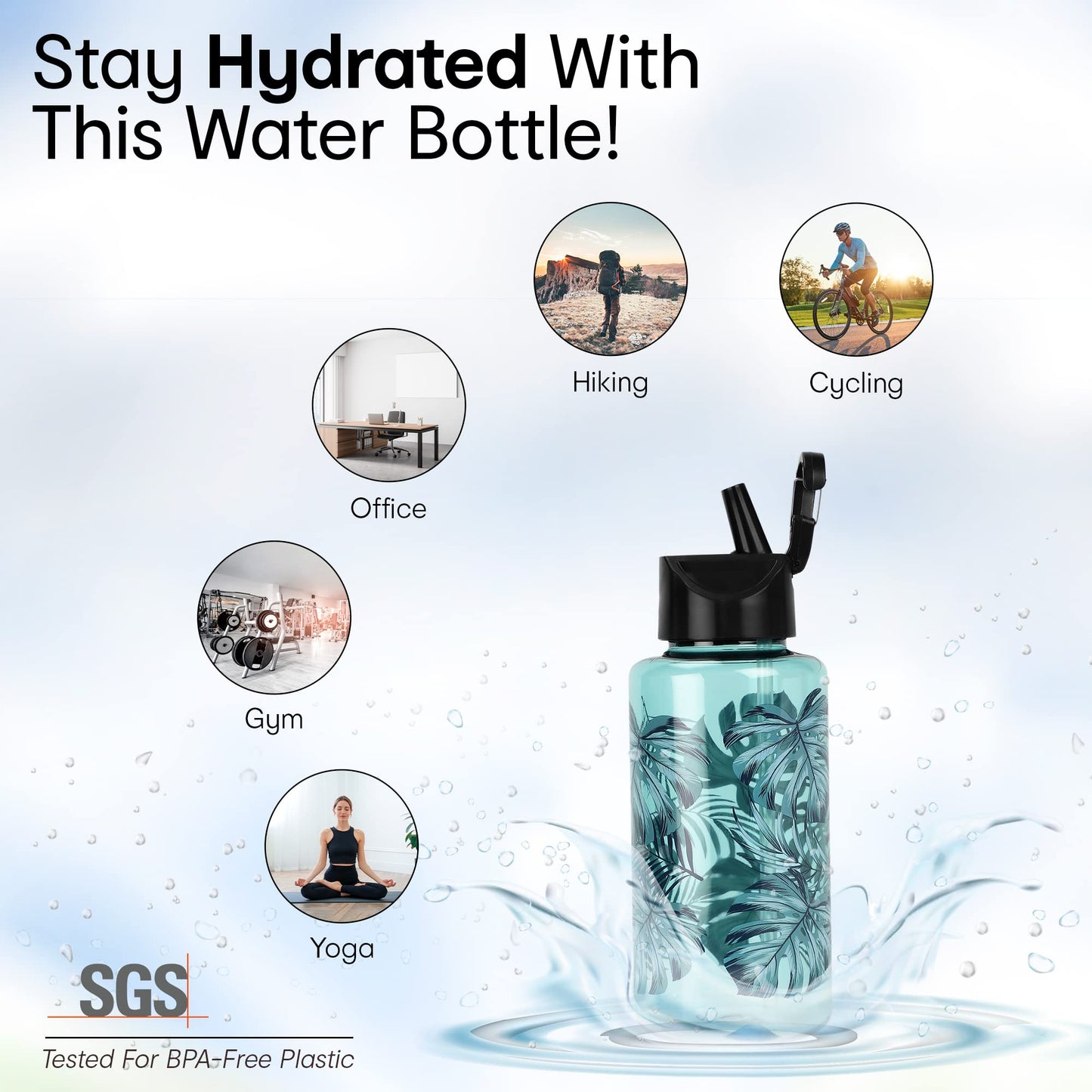 650 ML Leakproof Plastic Sipper Water Bottle - Freeze Stick, Flip-Top Lid & Straw | Dark Palm