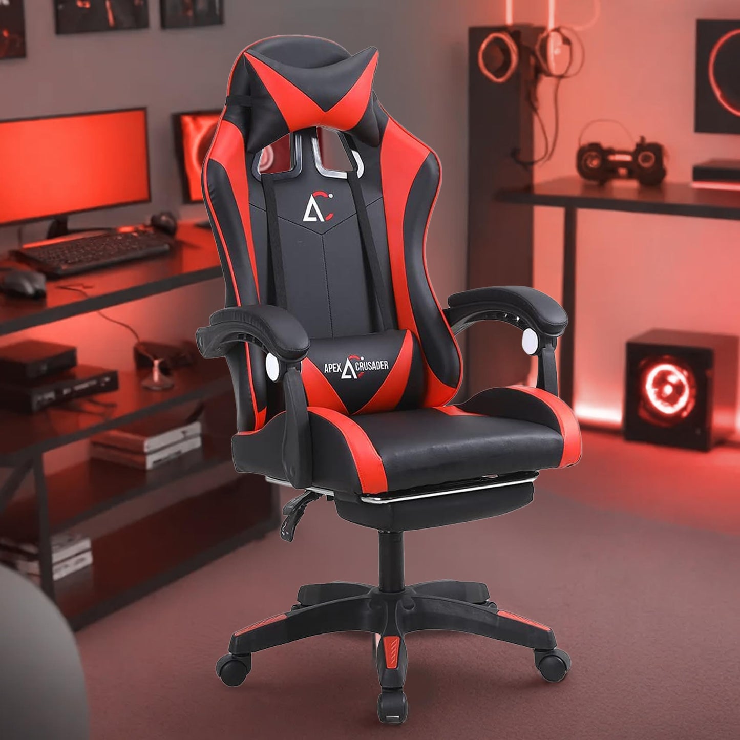 Gaming Chair with Adjustable Headrest & Lumbar Support | Footrest & Stretchable Armrest | 90 x 190 cm | Red