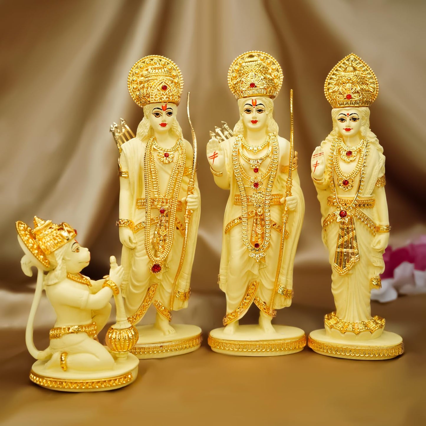 Ram Darbar Idol - 100% Pure Resin Hanuman, Ram, Sita & Laxman Statue | Traditional Home Decor | 18 cm | Gold