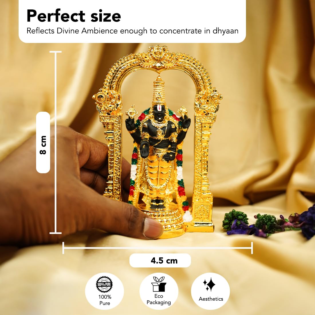 Resin Tirupati Balaji Idol - Traditional Venkateswara Swamy Murti for Home & Office Decor | 12.5 cm | Balaji