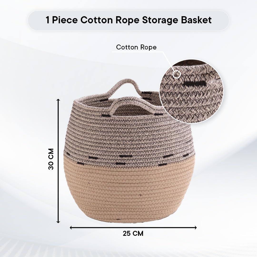 Cotton Woven Storage Basket - Sturdy Organizer for Toys & More | 22L | Beige | Round Design for Living Room