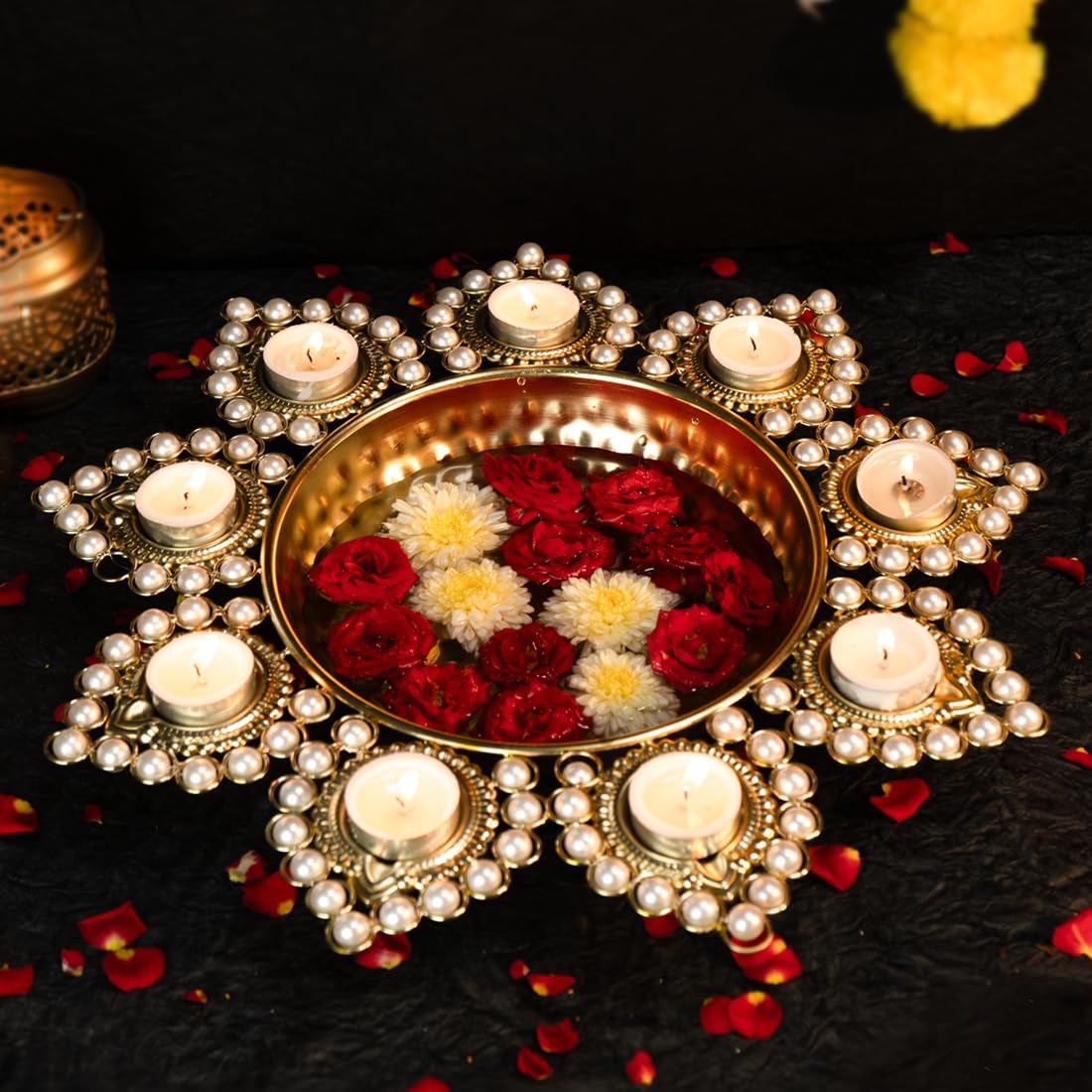 Ekhasa Urli Bowl for Home Decor & Table Decoration | Floating Flowers, Tealight Candles Water Bowl for Diwali Pooja and Other Festivals | Gift for House Warming Ceremony (Medium)