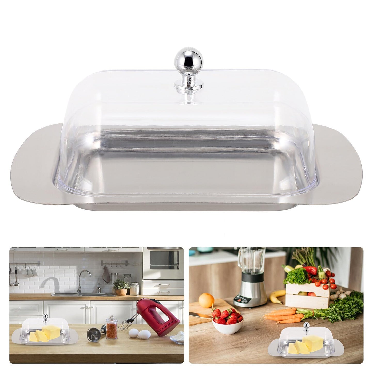 Kuber Industries Pack of 2 Butter Box Container | Steel Butter Dish Box | Cheese Storage Keeper Tray | Butter Keeper Container | Butter Storage Container Tray | Butter Tray | 11008-D | Silver