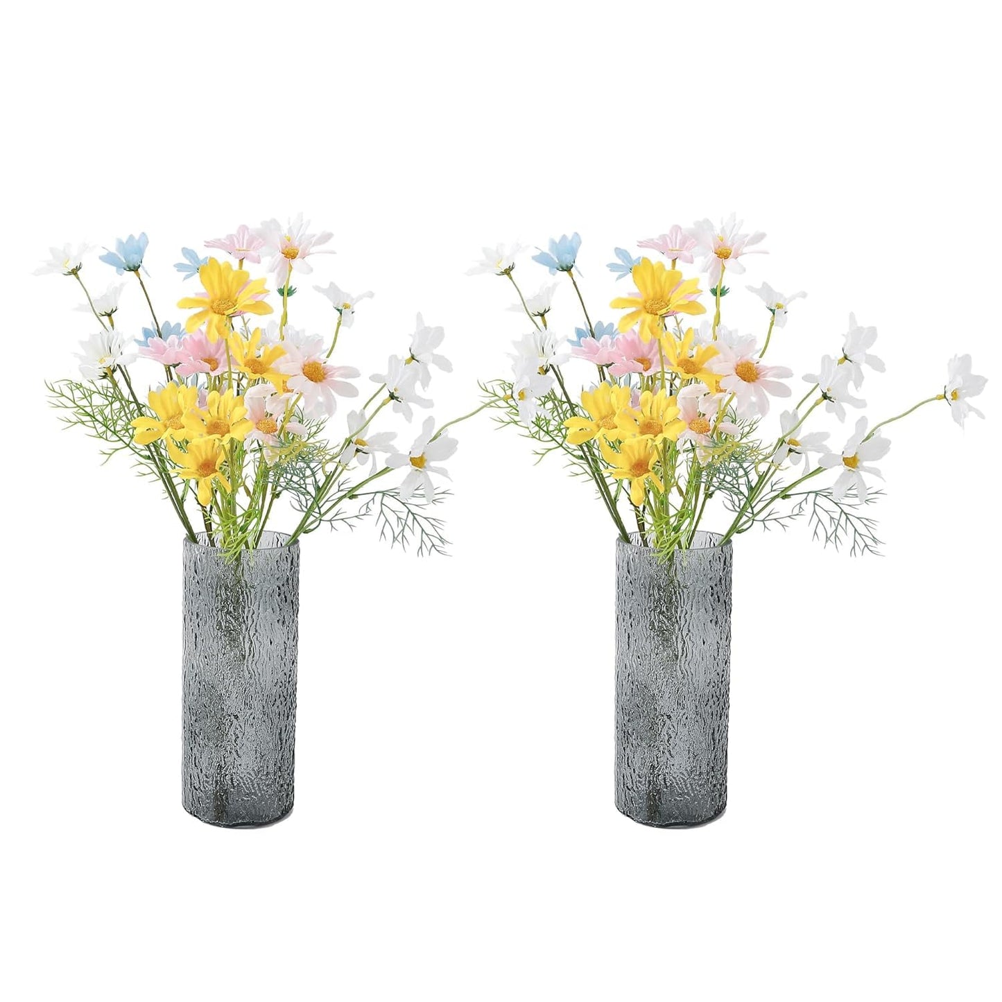 Ekhasa Grey Flower Glass Vase for Home Decor | Glass Vases Home Decor for Living Room & Home Decoration | Flower Vase Aesthetic Flower Pots for Home Table Decorative Items Dining Table (Set of 2)