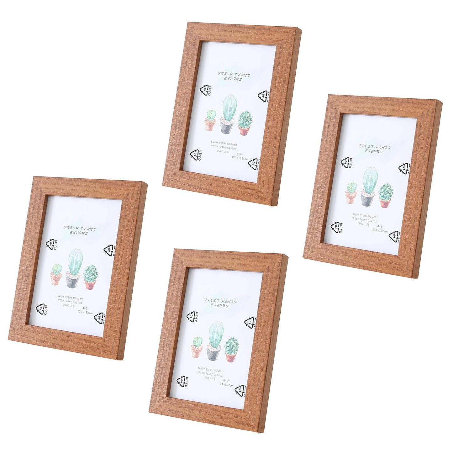 Pack of 4: Photo Frames - Horizontal & Vertical Use, Crystal Clear Glass | 11.6x16.7cm | Brown