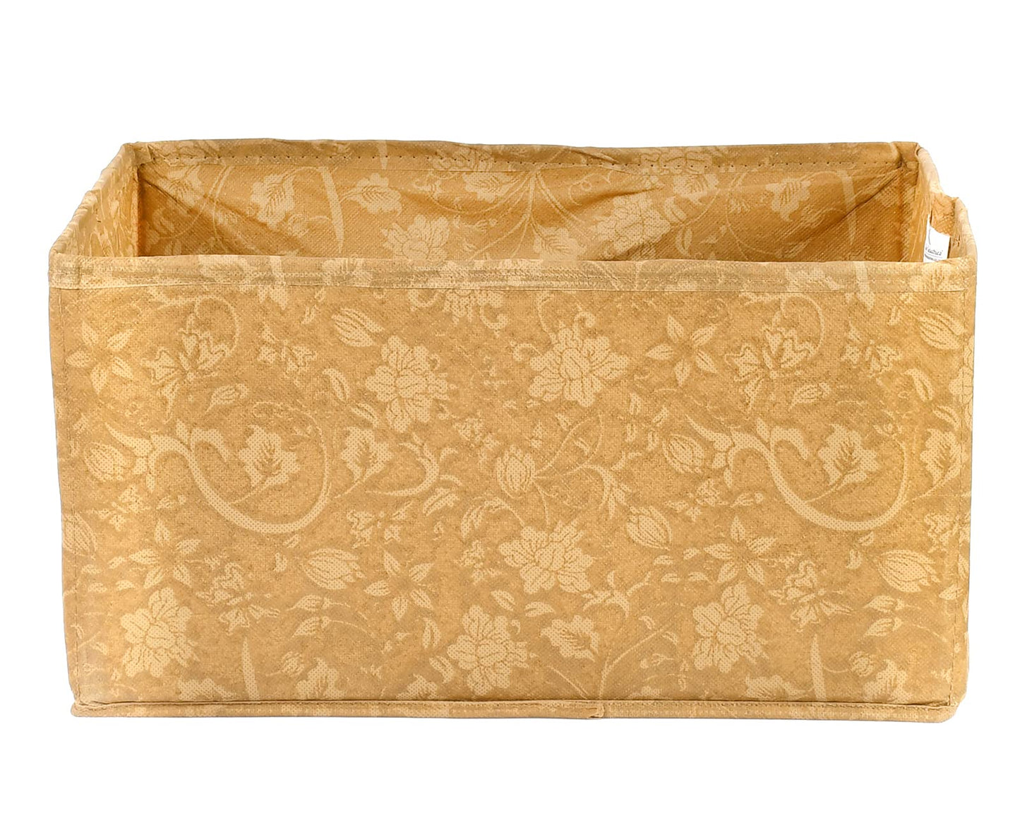 Foldable Rectangular Storage Box - Metallic Flower Print | 1 Piece Non-Woven | Brown | Versatile Organizer