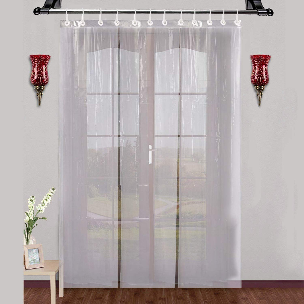 Heart Home Plain PVC Shower Door Curtain - Light-Filtering, Grommet Top | 9 Feet | Transparent