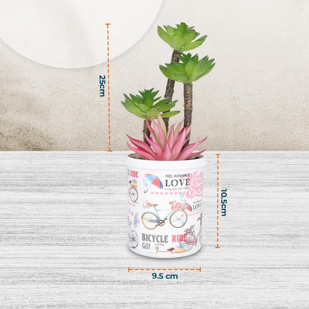 Kuber Industries Artificial Plants for Home D�cor|Natural Looking Indoor Fake Plants with Pot|Artificial Flowers for Decoration-Pack of 5 (Pink & Green)