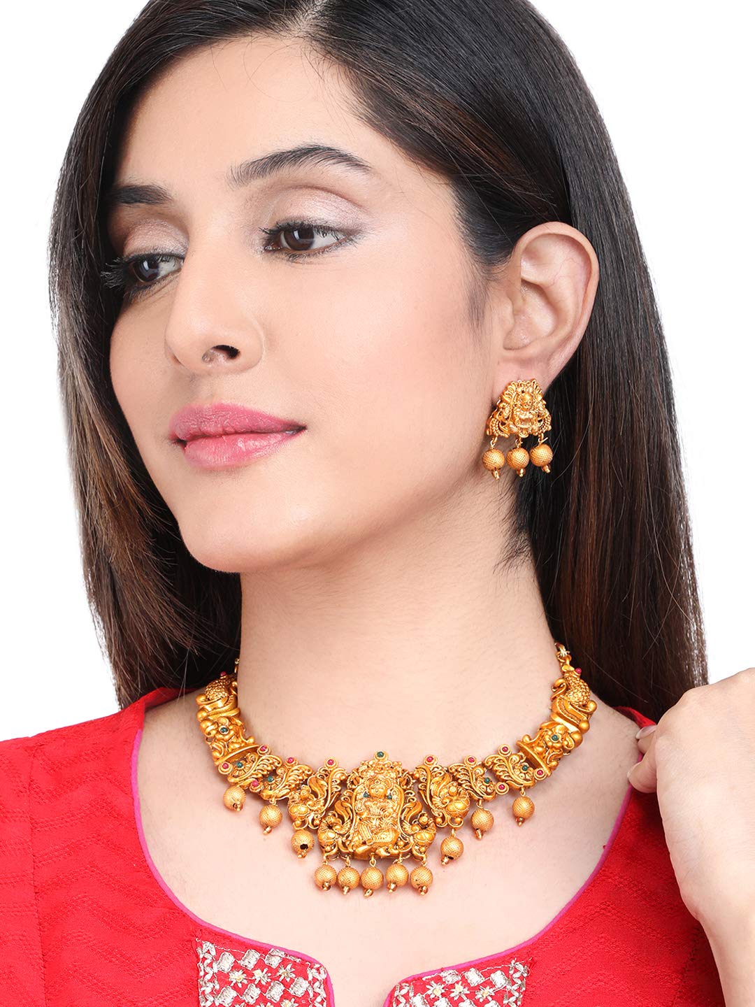 Yellow Chimes Gold Temple Jewellery Set - Elegant festive wear