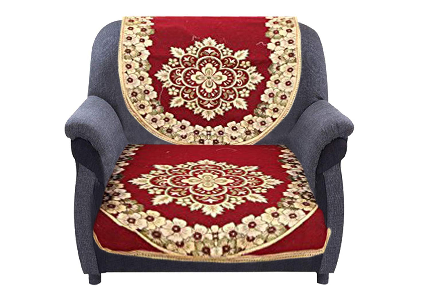6 Piece Cotton Sofa Cover Set - Floral, Washable | Standard Size | Maroon | For Sofa & Chair