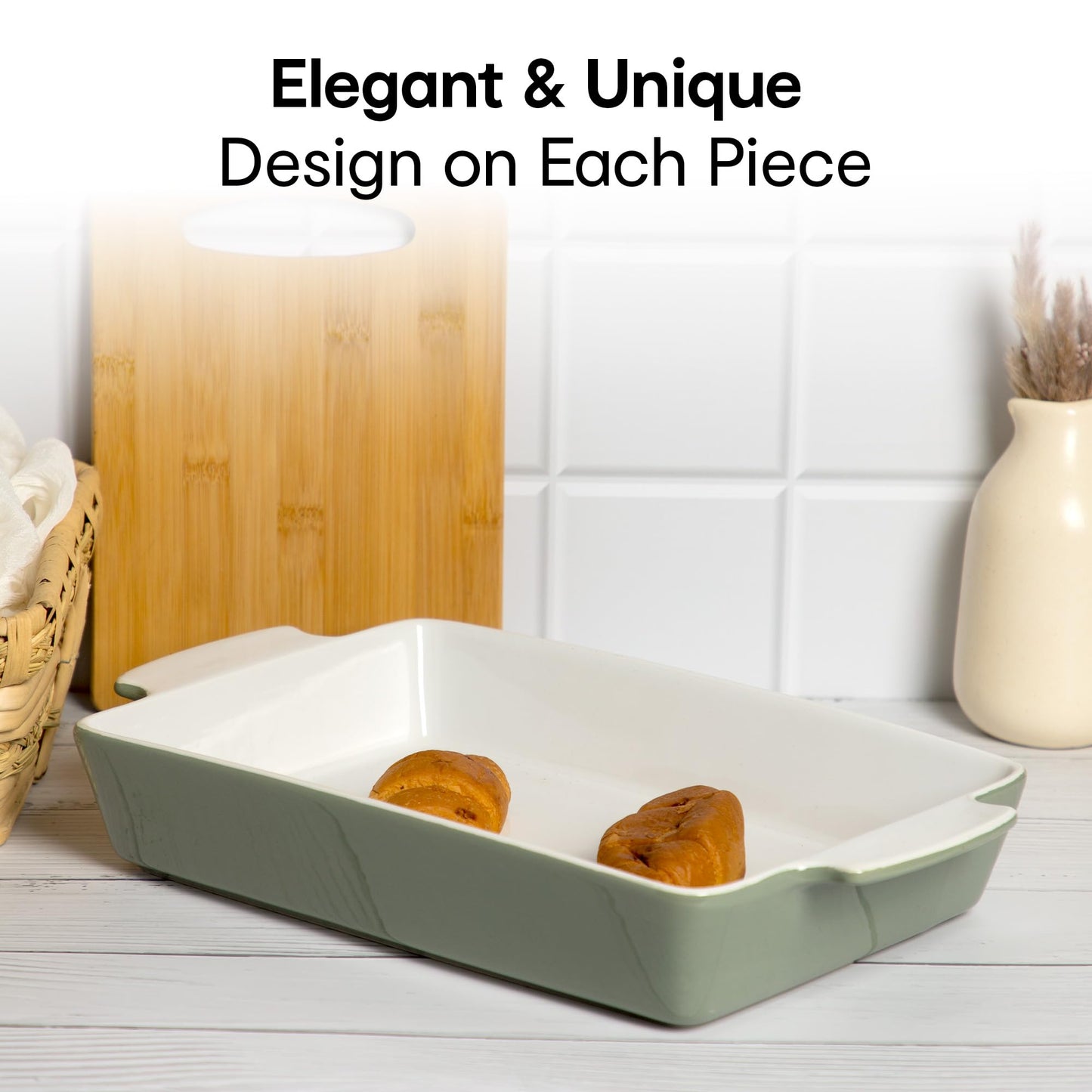 Rectangular Stoneware Baking Tray with Handles | Oven, Microwave, Dishwasher Safe | 6.7 x 42.5 x 24.5cm | Glazed