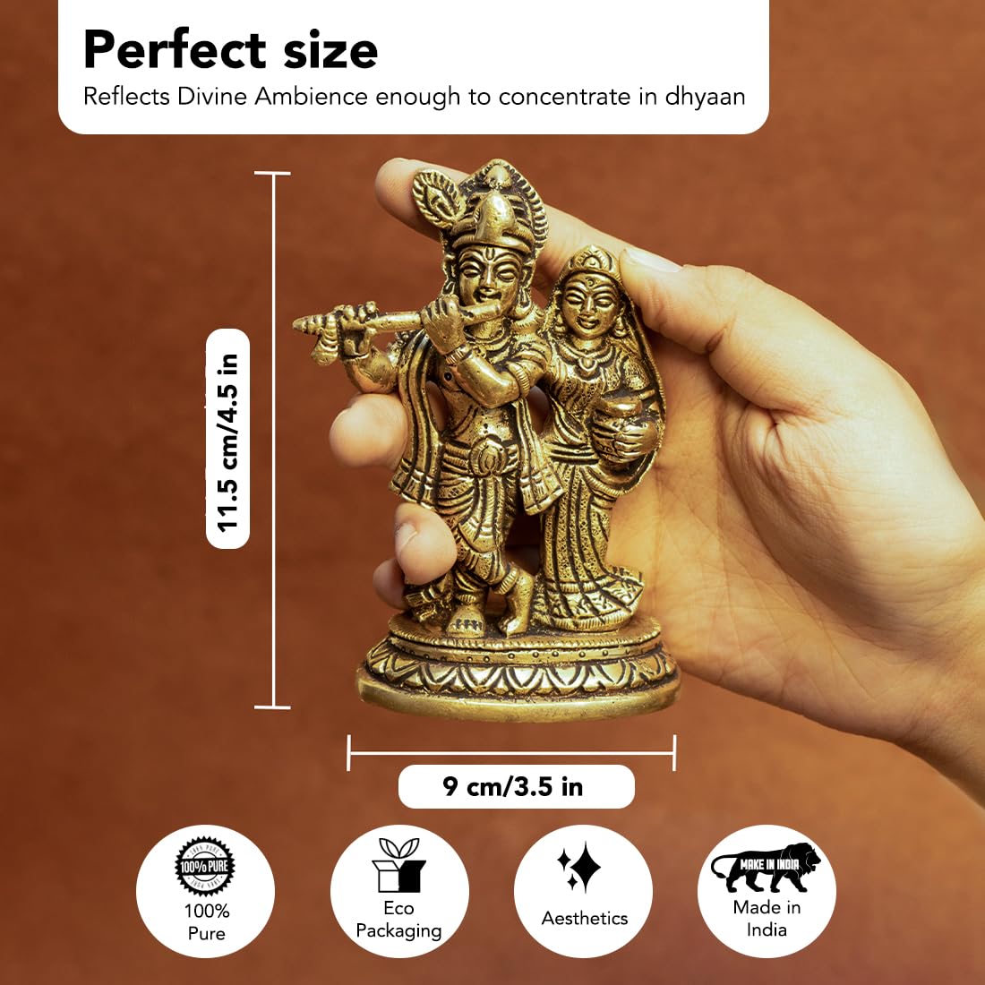 Combo: Brass Radha Krishna & Ganesh Tealight Candle Holders - Spiritual Decor | 12.8 cm | Gold Finish