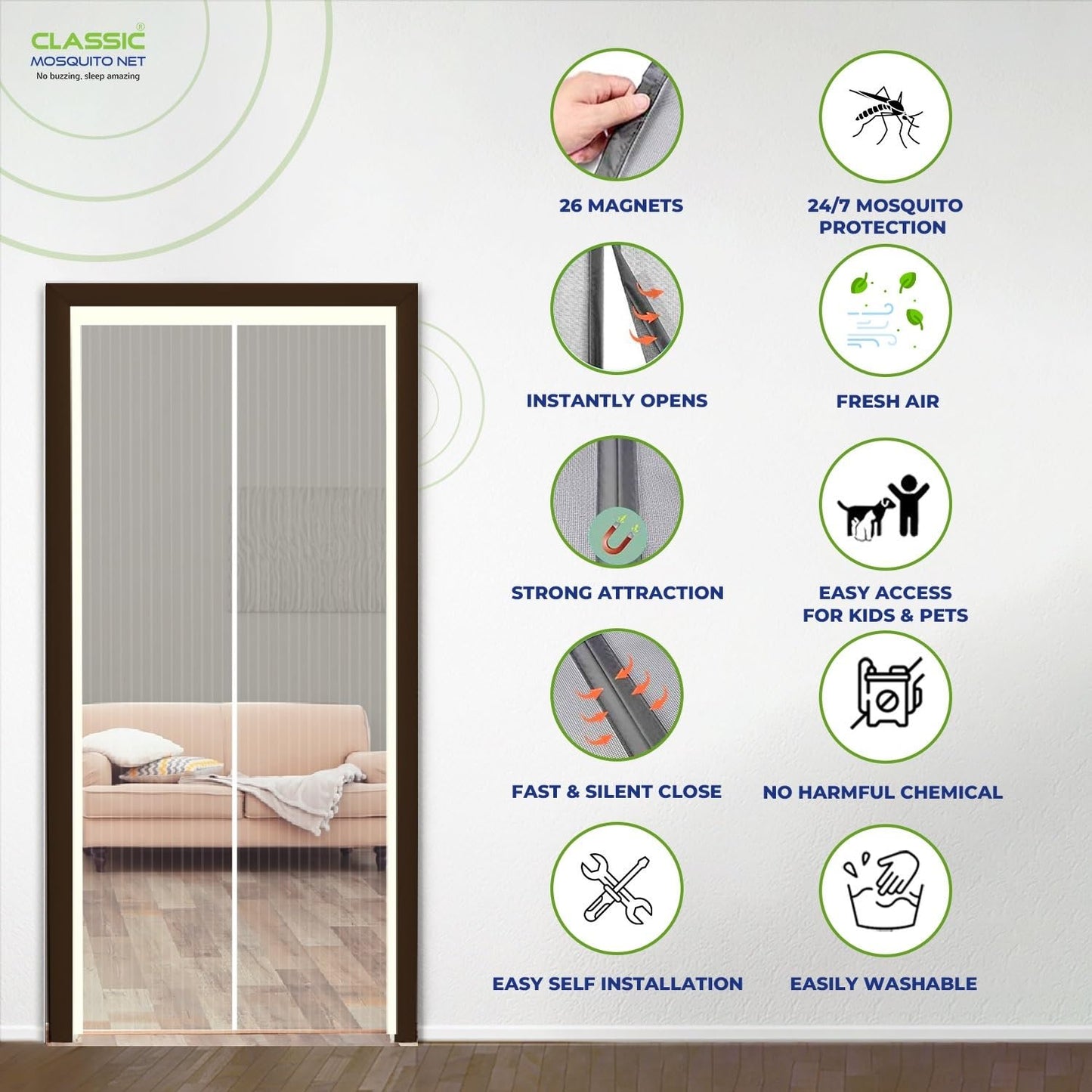Classic Mosquito Net - Easy Install Polyester Door Net