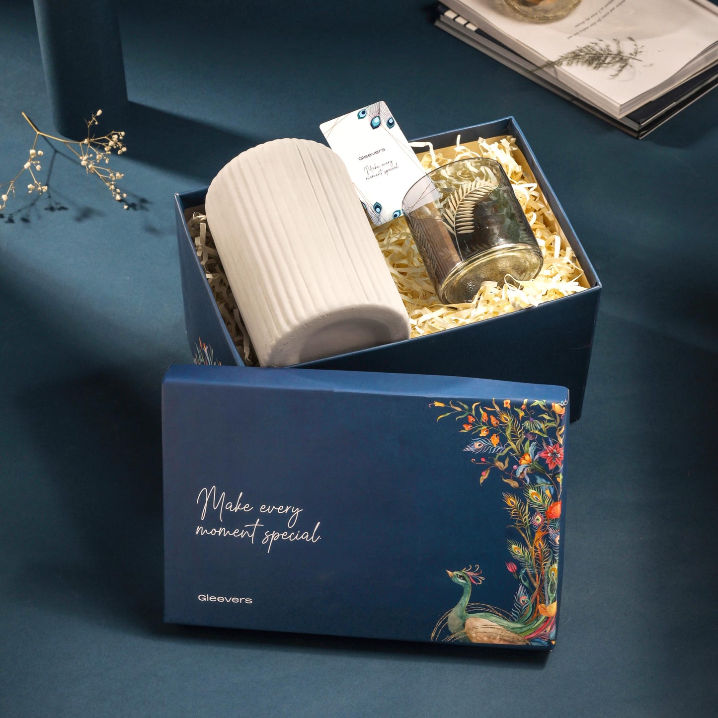 Combo: Gleevers Diwali Gift Pack with Glass Vase & Tea Light Holders | 3 Pieces | Grey