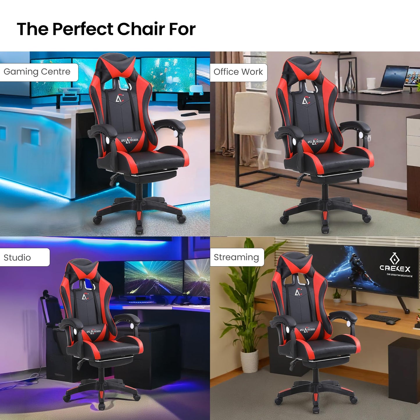 Gaming Chair with Adjustable Headrest & Lumbar Support | Footrest & Stretchable Armrest | 90 x 190 cm | Red