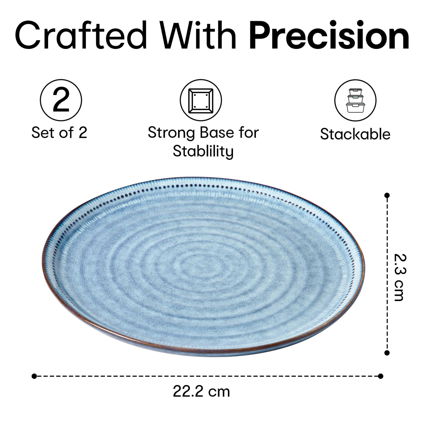 Anko Hand Glazed Maison Stoneware Side Plates - Set of 2 | Premium Crockery for Dining Table Ideal for Serving Starters, Salad, Dessert | Designer Plates for Home, Kitchen, Restaurant | 8", Blue