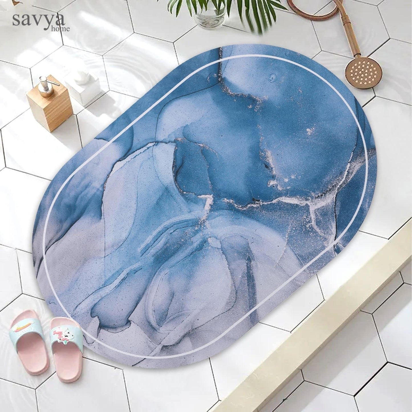 Pack of 2: Anti-Skid Polypropylene Bathroom Mats | Multipurpose for Living Room, Kitchen | 60 x 40cm | Metallic & Bluish