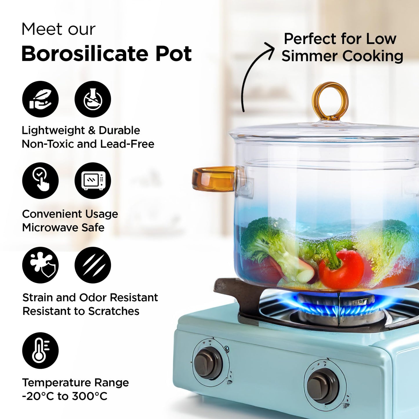 UMAI Borosilicate Glass Cookware for Gas Stove (1.45L) Saucepan with Lid & Handle | Electric Pottery Safe | Handi for Cooking | Microwave Safe | Cooktop for Tea/Milk/Pasta/Noodles/Rice (Clear Blue)