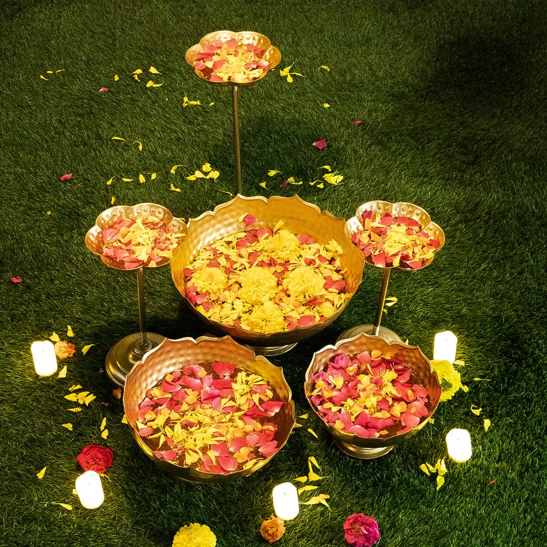 Ekhasa Big Combo Pack Taj Urli Bowl Stand for Home Décor and Decorative Items (Includes 3 Bowls + 3 Stands) | Floating Flowers Water Bowl for Diwali Pooja and Other Festivals Decoration