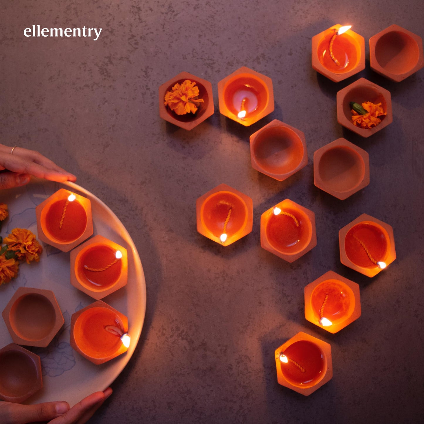 Ellementry Teracotta Shathdeep Diya Set of 48 | Oil/Wax Lamp for Puja & Religious Rituals | Deepak for Home, Office & Temples | Diyas for Diwali| Diwali Puja Home Decoration Items | Home Decor Items