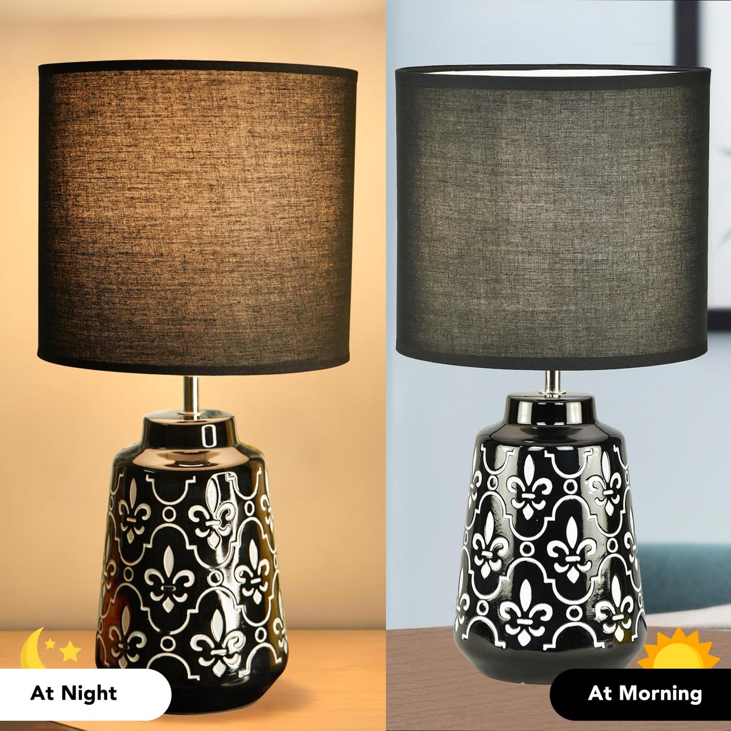 Ekhasa Ceramic Side Table Lamp for Bedroom | Bedside Night Lamps | Decorative Aesthetic Table Lamp for Living Room & Home Decoration | Cute Small Beautiful Bed Side Reading Light Lamp for Room