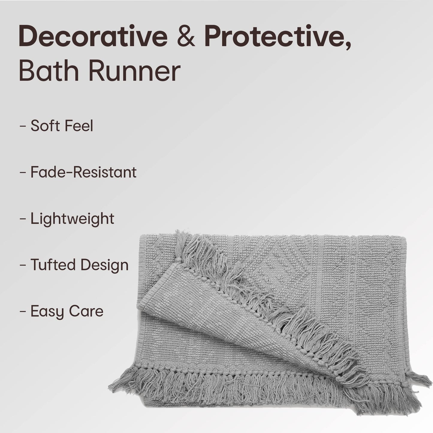 100% Cotton Tufted Bath Runner - Quick Dry, Lightweight, Machine Washable | 120x50 cm | Grey