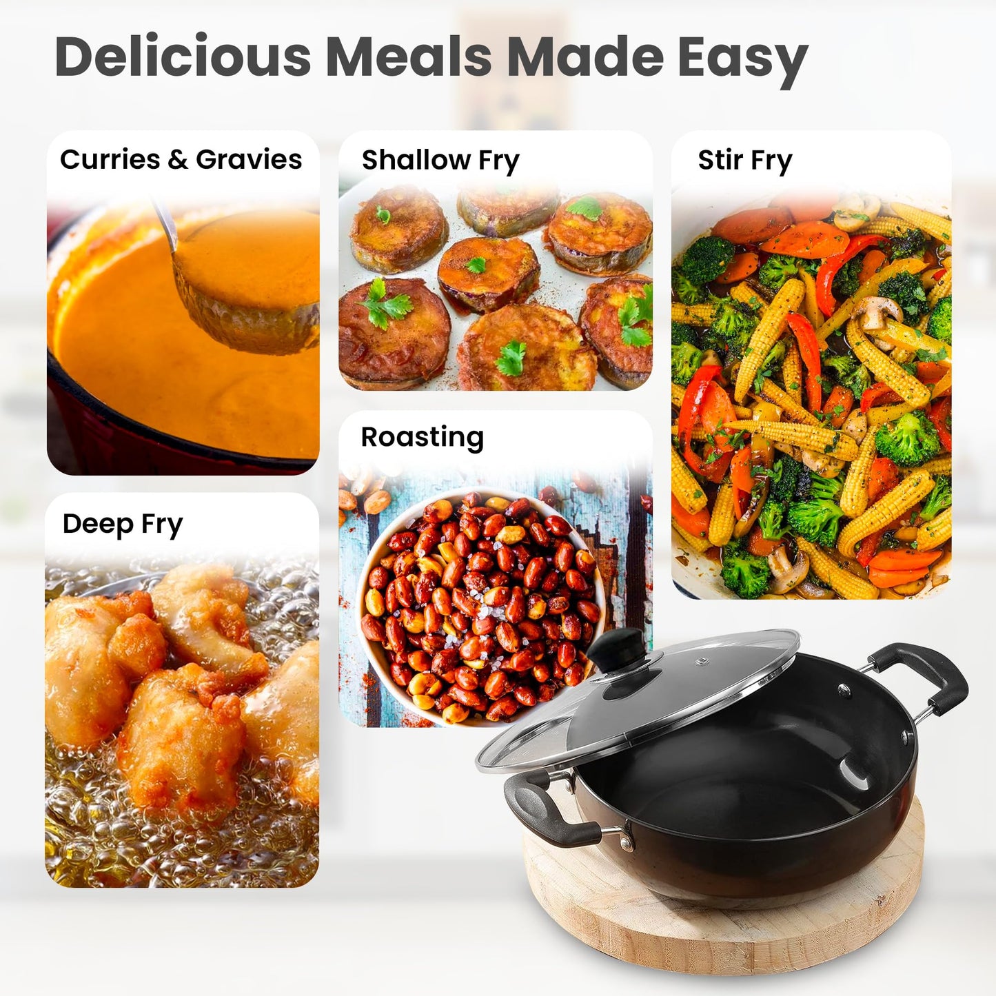 SAVYA HOME Hard Anodised Kadai - Stylish dark grey design