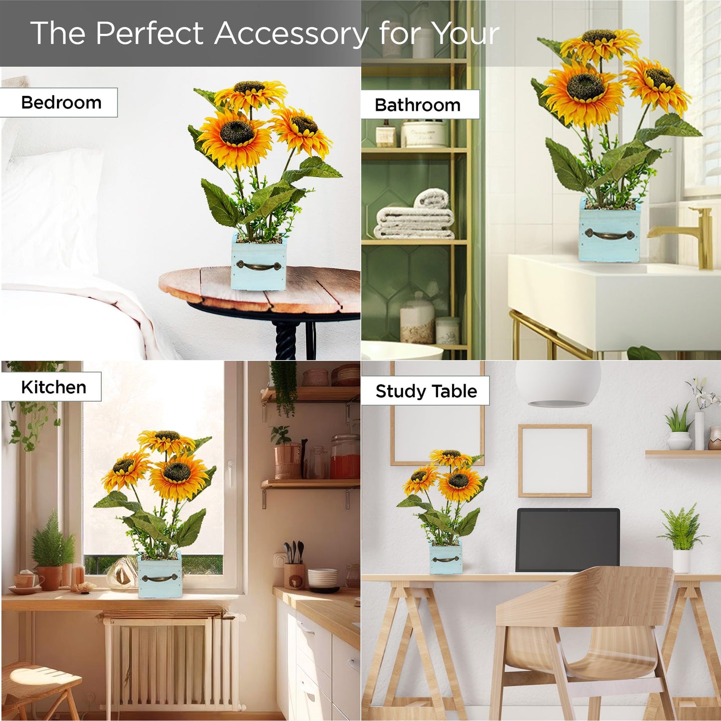 UMAI Artificial Flowers for Decoration with Pot | Yellow Sunflowers for Home Decor Items | 36 CM Long | Aesthetic Room Decor Items for Living Room, Bedroom | Fake Plants for Office Desk, Reception