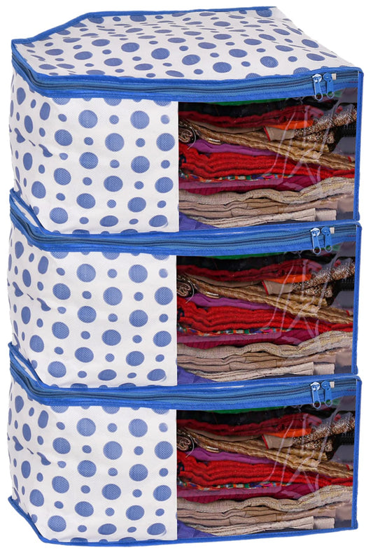 Pack of 3: Dot Printed Non-Woven Blouse Covers - Lightweight, Portable | 3 Piece Set | Blue