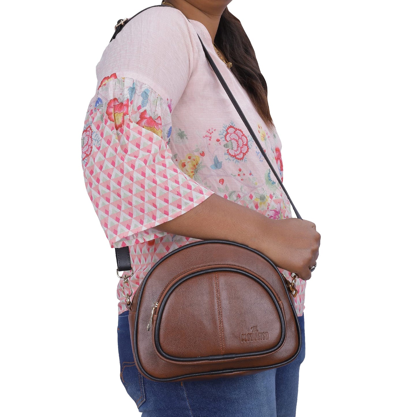 Zoey Faux Leather Waist Bag - Adjustable Crossbody Sling | 2 Pockets | One Size | Tan
