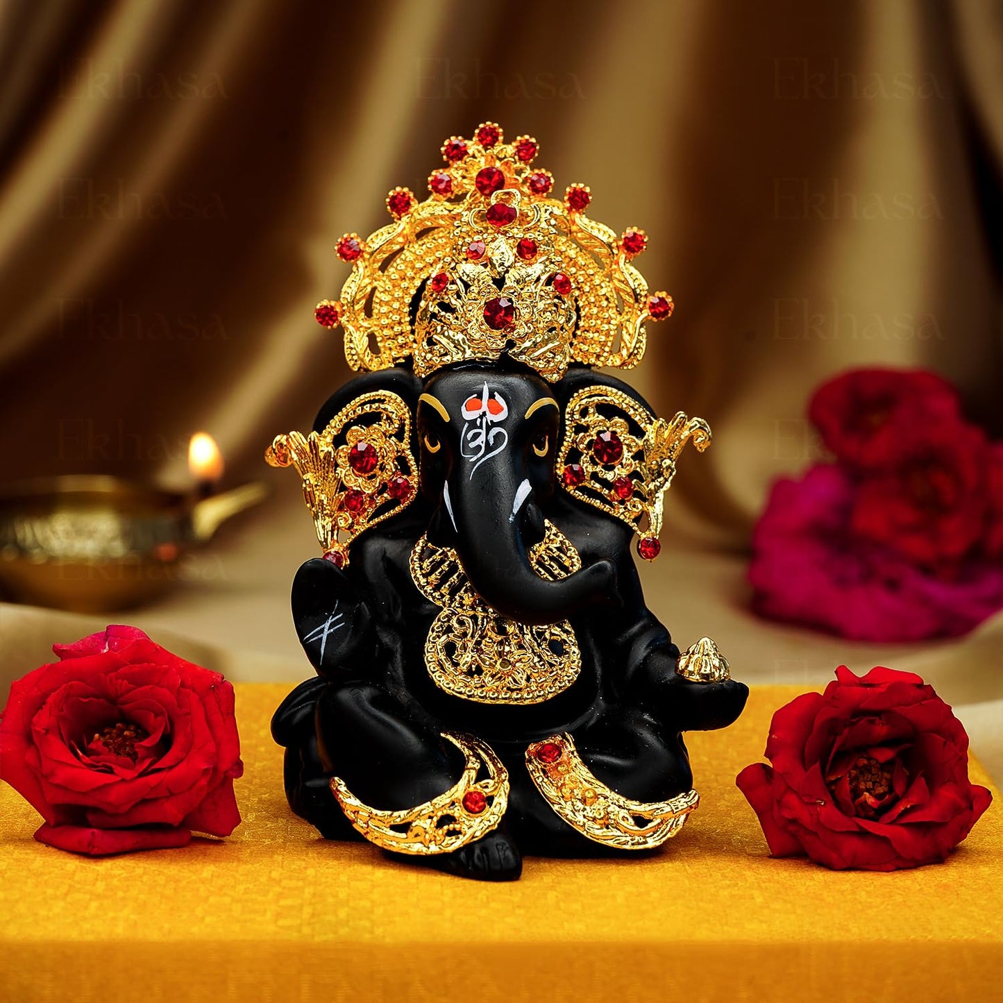 Ekhasa Ganesh Idol for Car Dashboard | Ganpati Idol for Cars | Vinayak Idols for Car Dash Board, Home Decor | Ganapathi Idol for Home | Vinayagar Statue | Ganpati ji for Office Desk (Black)