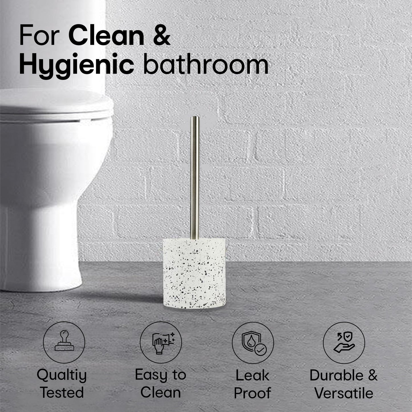 Anko Polyresin & Stone Toilet Brush Holder with Brush| Brushes for Bathroom Cleaning | Terrazzo Look Bathroom Organizer|Toiletbrush Holder for Washroom |