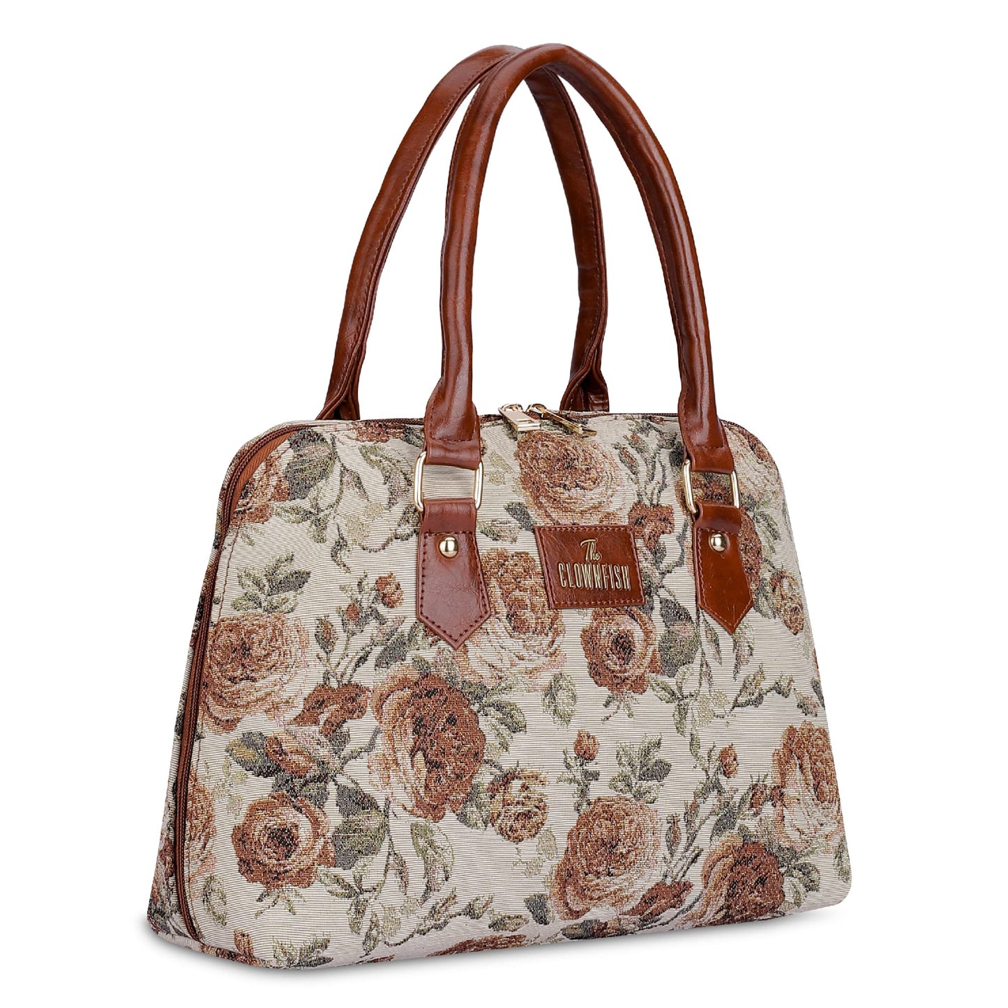 THE CLOWNFISH Montana Series Handbag for Women Office Bag Ladies Purse Shoulder Bag Tote For Women College Girls (Brown-Floral)