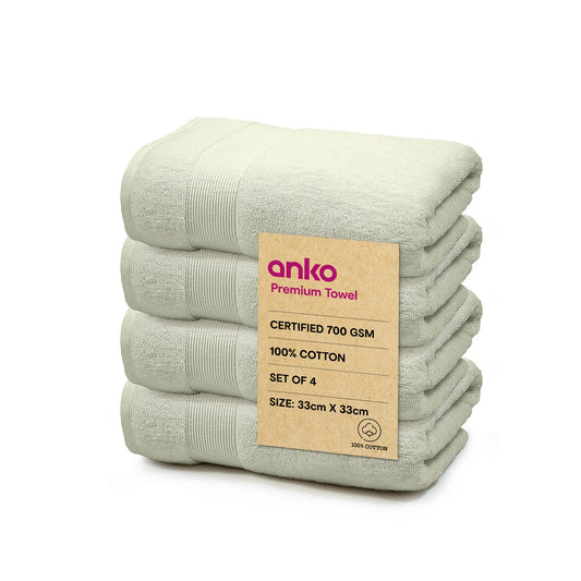 Pack of 4: 100% Cotton Face Towels - Super-Soft, Ultra Absorbent, Quick-Drying | 33x33 cm | Light Green
