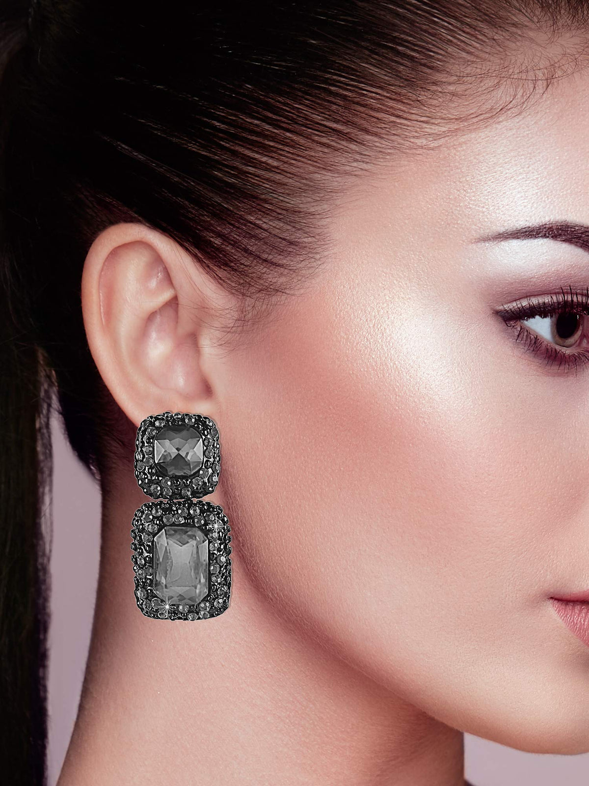 Kairangi Black Crystal Earrings - Glamorous for Formal Events