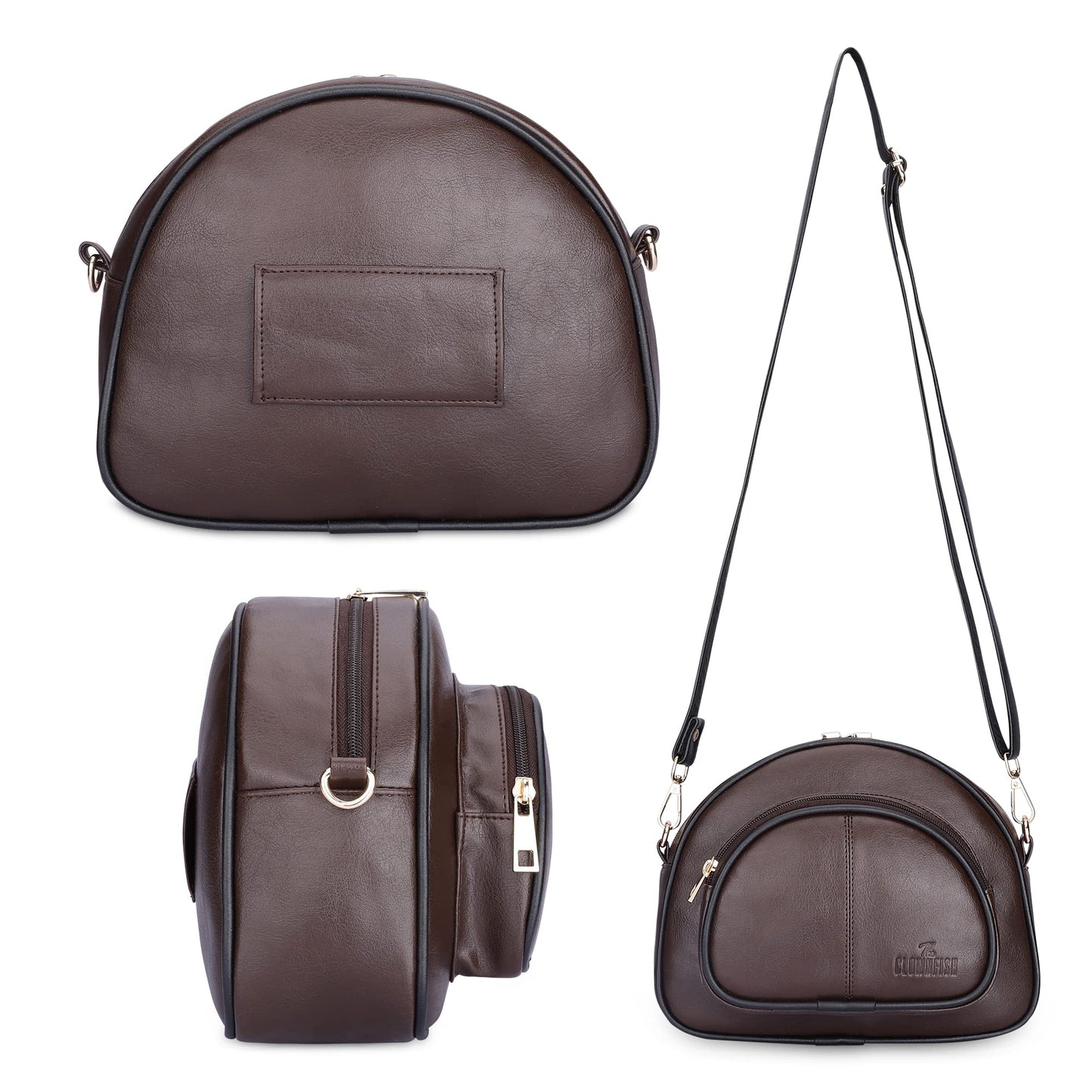 Faux Leather Waist Bag - Adjustable Sling with 2 Pockets | Water Resistant | One Size | Chocolate Brown