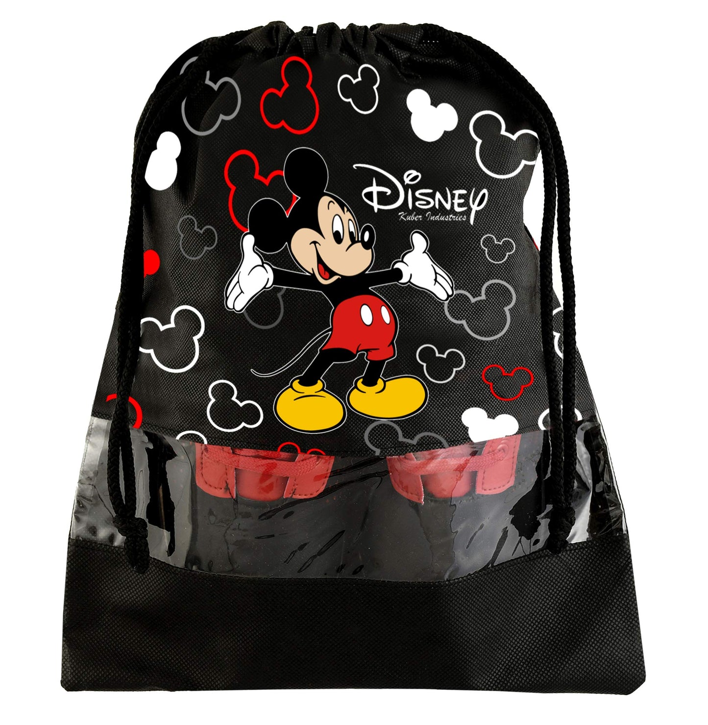 Kuber Industries Disney Mickey Print 6 Piece Non Woven Travel Shoe Cover, String Bag Organizer (Black) -HS_35_LUGGAGE17971